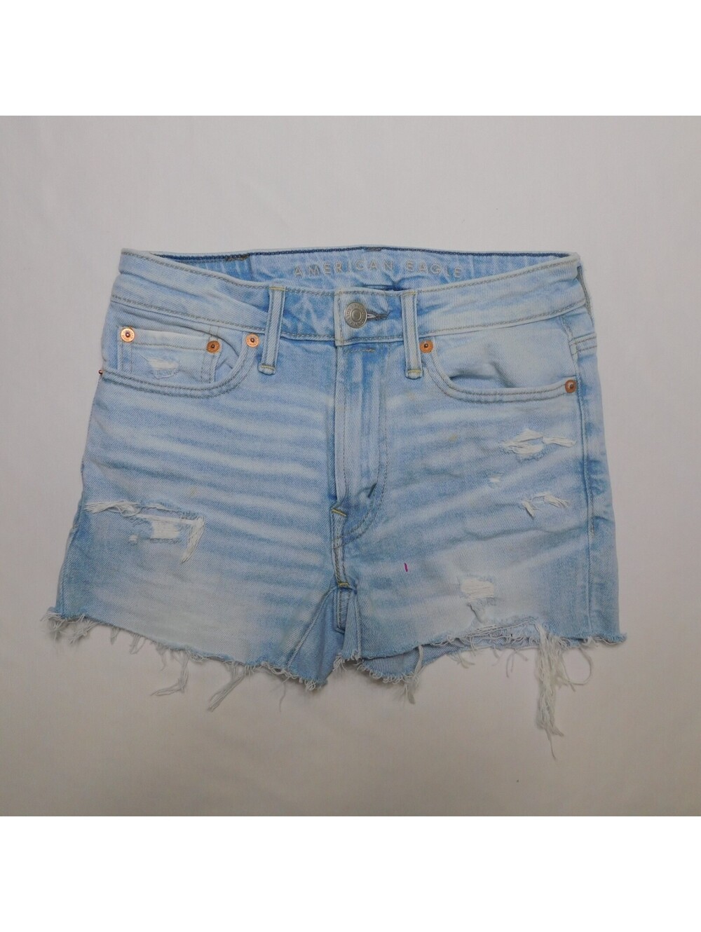 American Eagle Airflex+ Cutoff Denim Shorts Size 26 Light Wash Distressed USA